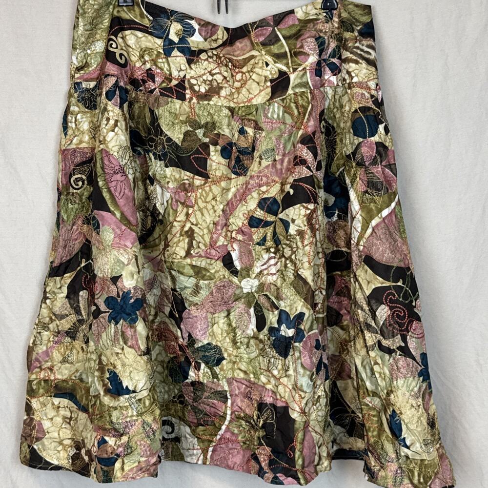 NEW Chicos Sz 3 Skirt 100% SILK Embroidered Lined A-Line Skirt Chenille
